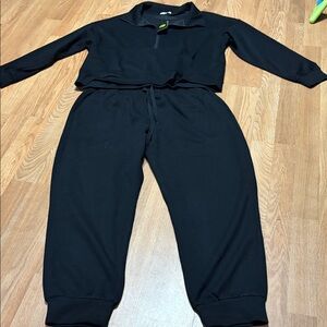 NWT Pinspark Black Half Zip 2 Piece Tracksuit Set Joggers Athleisure